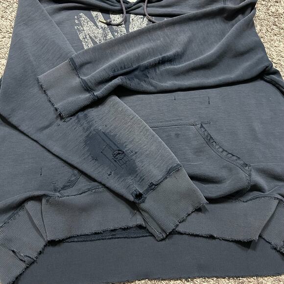 Thrashed Hoodie y2k Nike Swoosh Distressed Navy Blue Sun Faded Soft Thin Blue XL - Picture 8 of 13